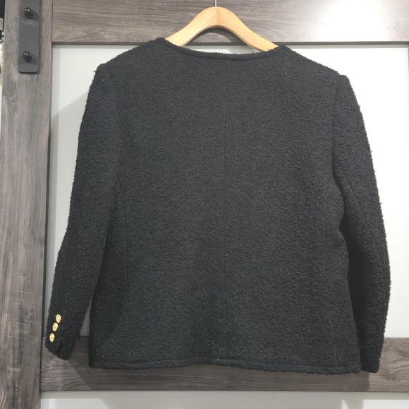 Brooks Brothers Black Wool Textured Tweed Jacket Blazer Gold Buttons SZ 12 - Picture 6 of 8